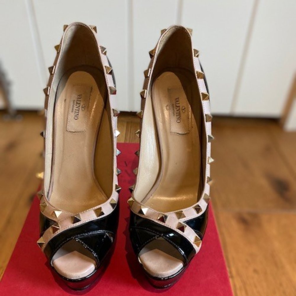 Valentino Rock Stud Peep Toe Platform Pump